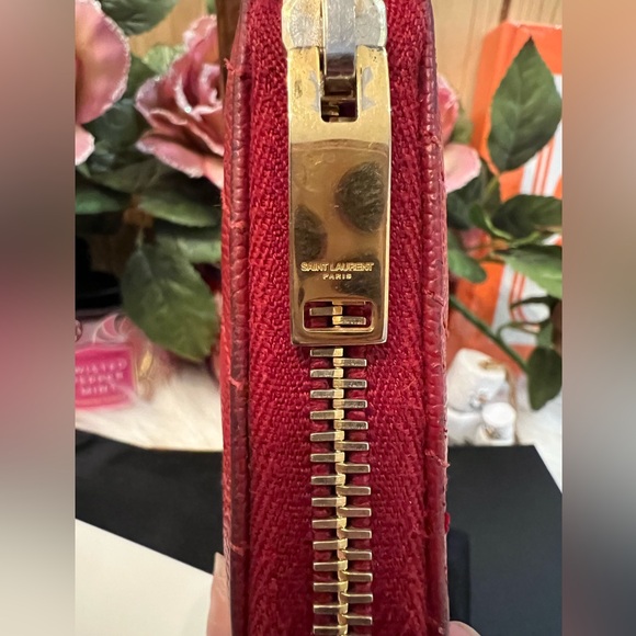 YSL Red Leather Zip Around Long Wallet Authentic - Picture 7 of 16